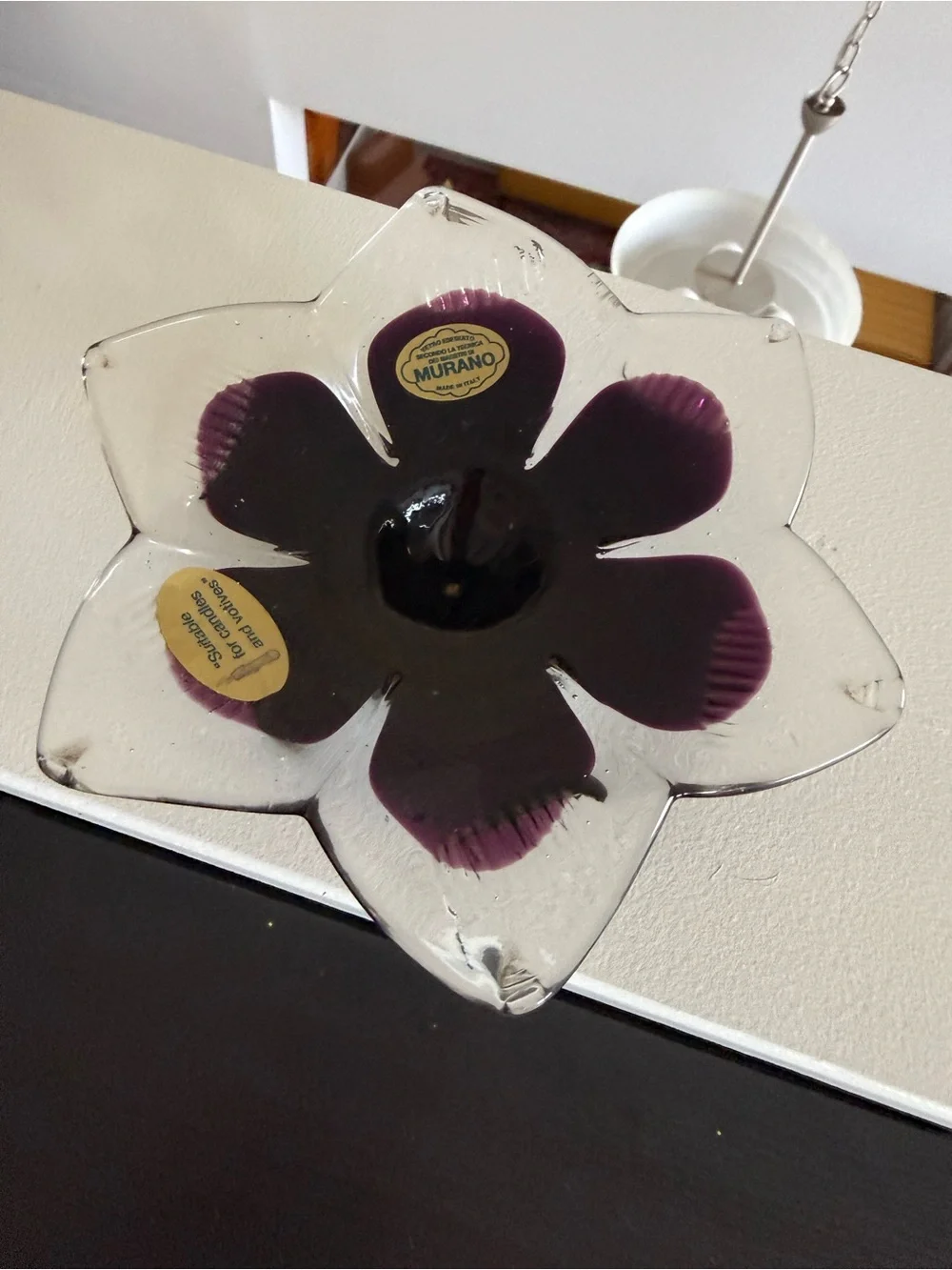small Murano purple-brown Glass Lotus  dish case candle holder new